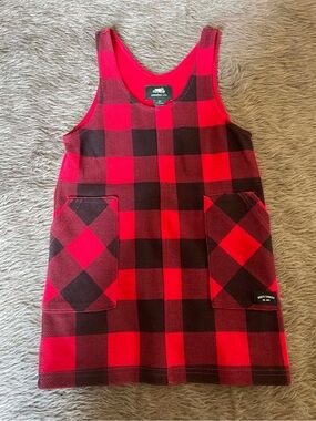 Roots Kids Red and Black Buffalo Plaid Pinafore Dress